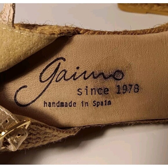 Gaimo Handmade Black/Tan/Metallic Espadrilles w/Ankle Straps Size 41 (US 10.5) - Picture 6 of 8